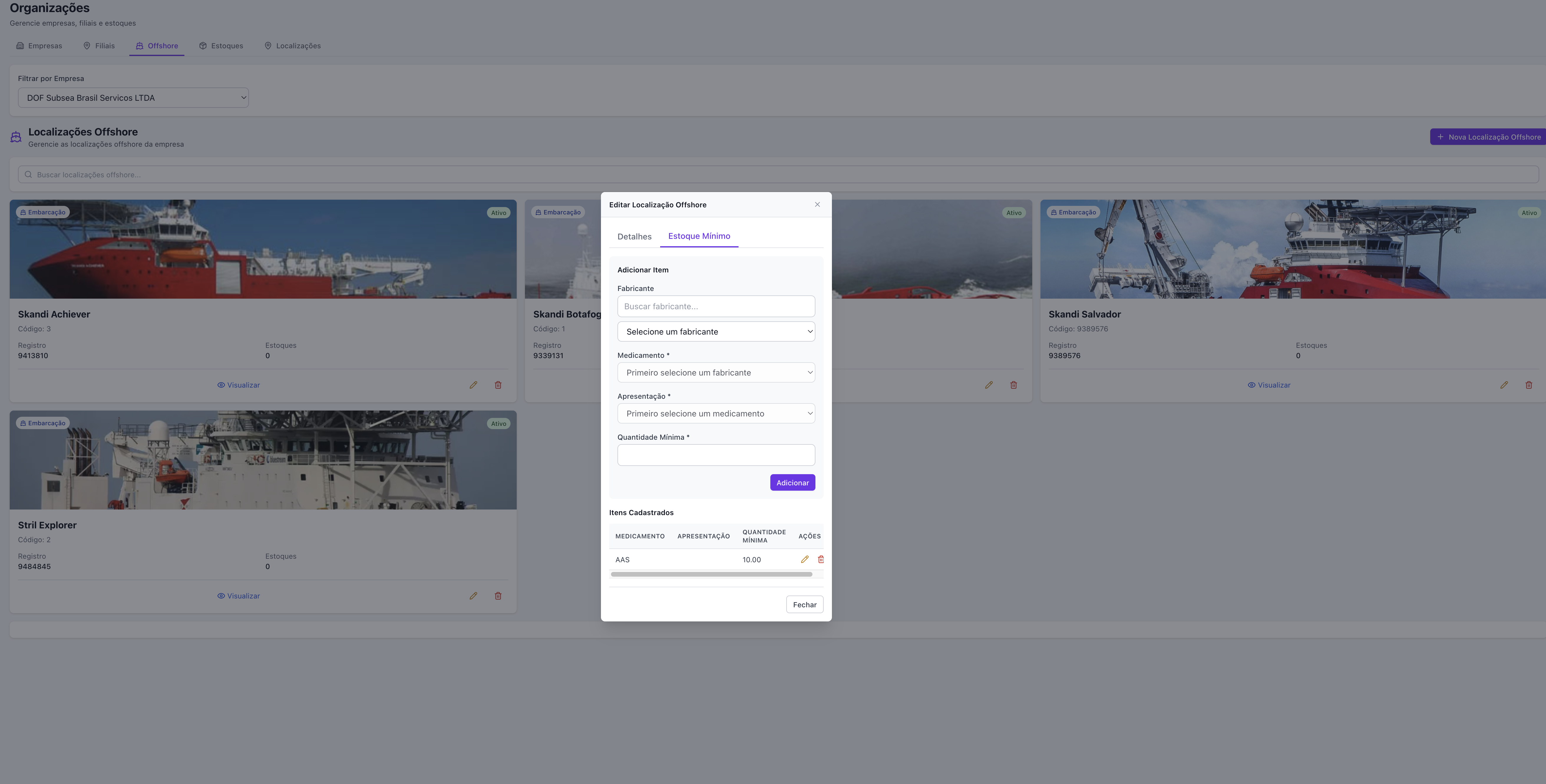 Modal Offshore Estoque Mínimo